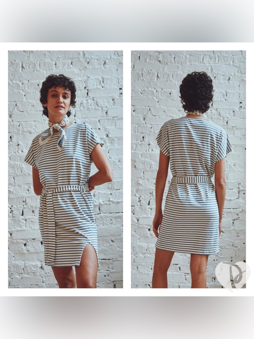 Emile et Ida Striped Bénédicte Dress 100% Organic Cotton Blue & White Belted L